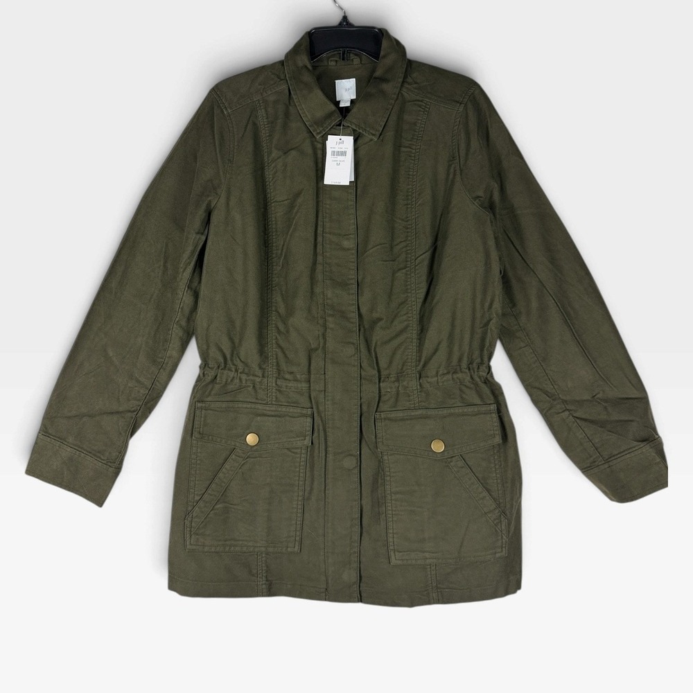 J. Jill Utility Jacket M Dark Olive Cotton Cinch Waist Field Coat NWT